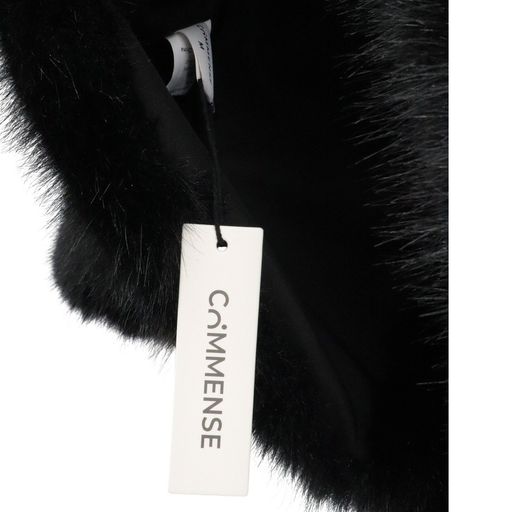 NWT Commense Black Faux Fur Cropped Jacket Shawl Collar Coat M - Picture 8 of 8